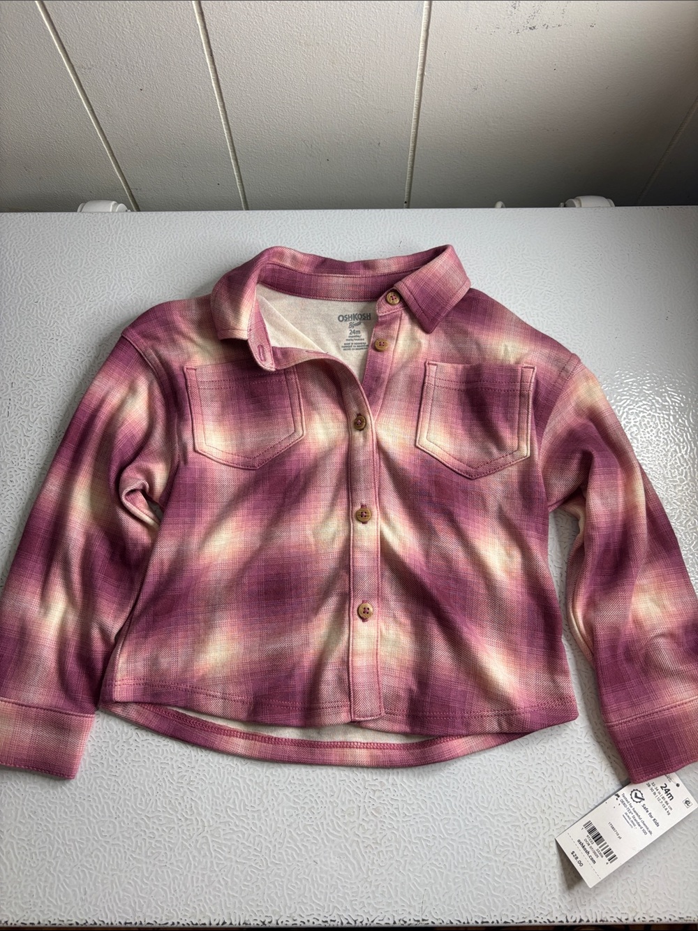 393 - OshKosh B'gosh Pink and Cream Plaid Button-Down Shirt - NEW